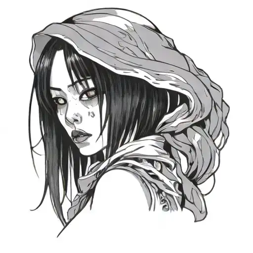 Black And White Anime Girl Character with gore  Junji Ito Style  tattoo design idea