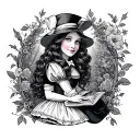 Alice in wonderland, dark, colorful tattoo design idea