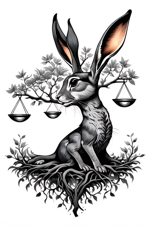 tree of life, fire rabbit, libra zodiac sign tattoo design idea