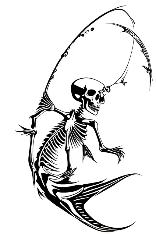 fishing skeleton tattoo design idea