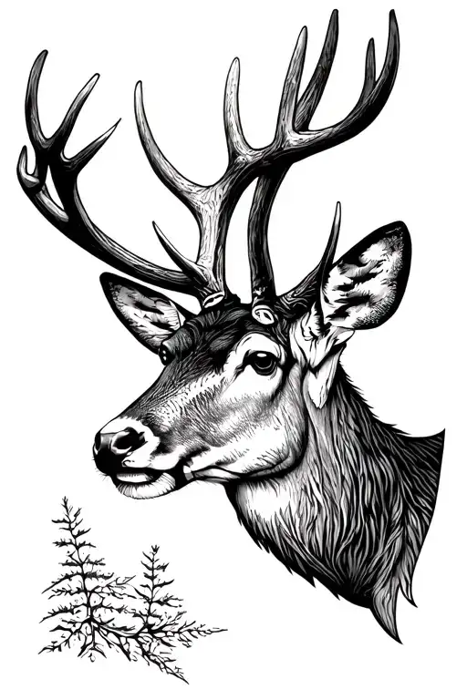 deer head with large antlers front view tattoo design idea