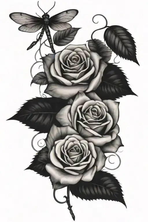 Roses, Dragonflies, The name "Nana" tattoo design idea