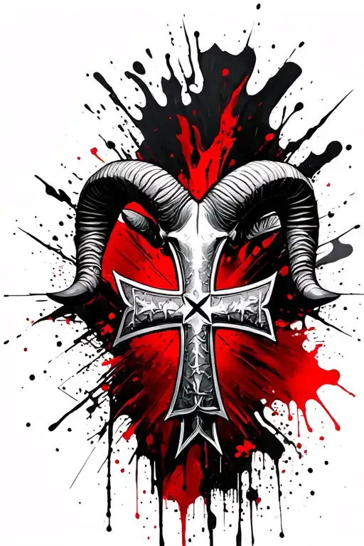 aries ram iron cross tattoo design idea