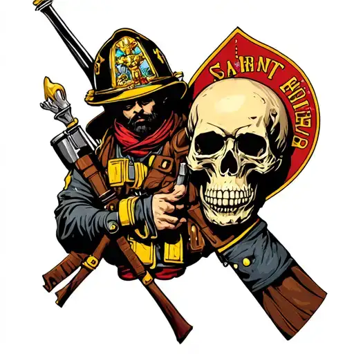 firefighter, skulls, saint florian tattoo design idea