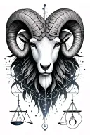 large Aries and Libra zodiac sign with a small Aries and Pisces signs below, include elements and constellations tattoo design idea