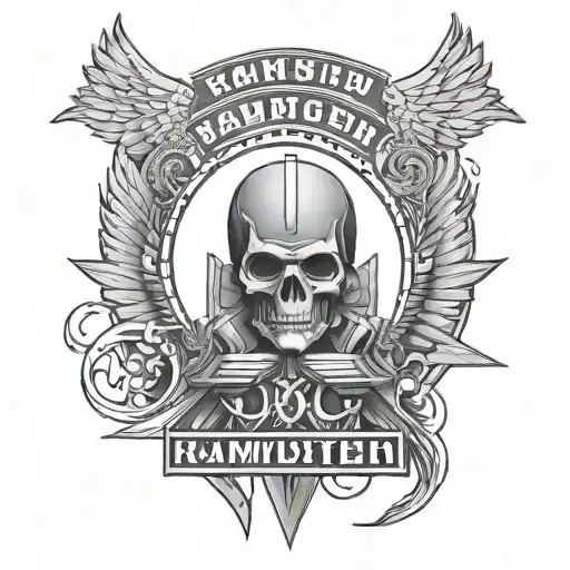 Rammstein logo with the number 2005 and the text "God knows I don't want to be an angel" tattoo design idea