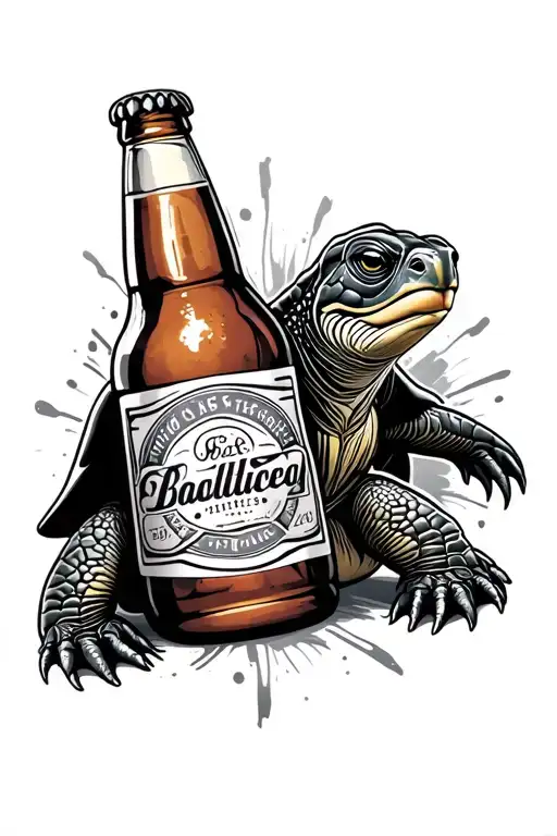 turtle with beer bottle tattoo design idea