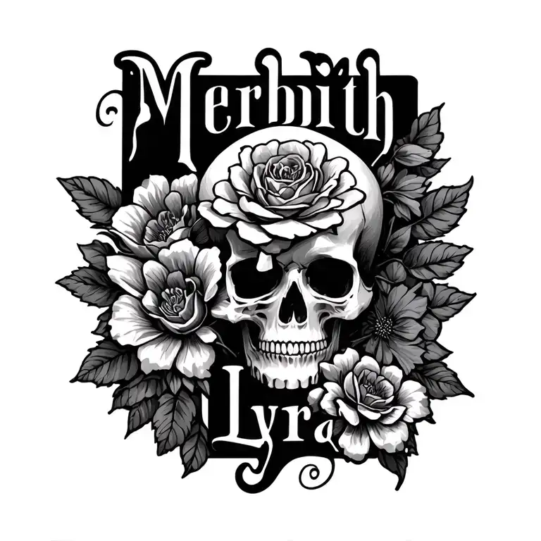 "Meredith Lyra" flower, skull and ace tattoo design idea