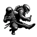 a astronaut that is a samurai facing a alien that is dressed as a ninja tattoo design idea