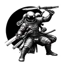 a astronaut that is a samurai facing a alien that is dressed as a ninja tattoo design idea