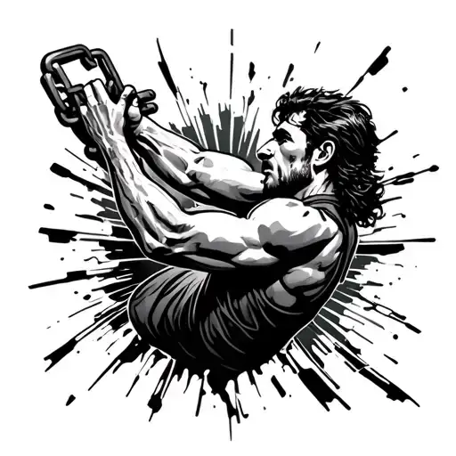 scenic point of view of a weathered chain holding man back about to break free tattoo design idea