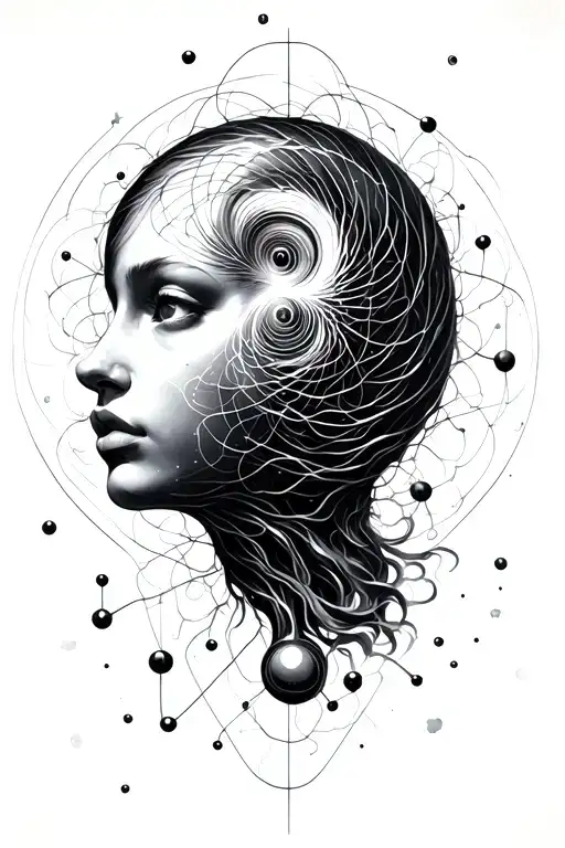 scattered thoughts, golden ratio spiral, dopamine molecule tattoo design idea