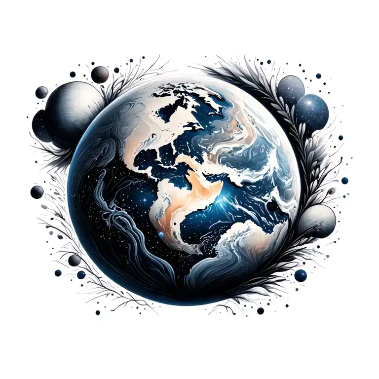 galaxy background looking from earth tattoo design idea