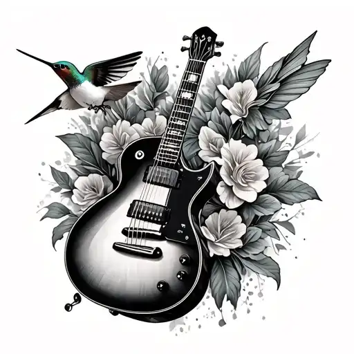 guitar and hummingbird tattoo design idea