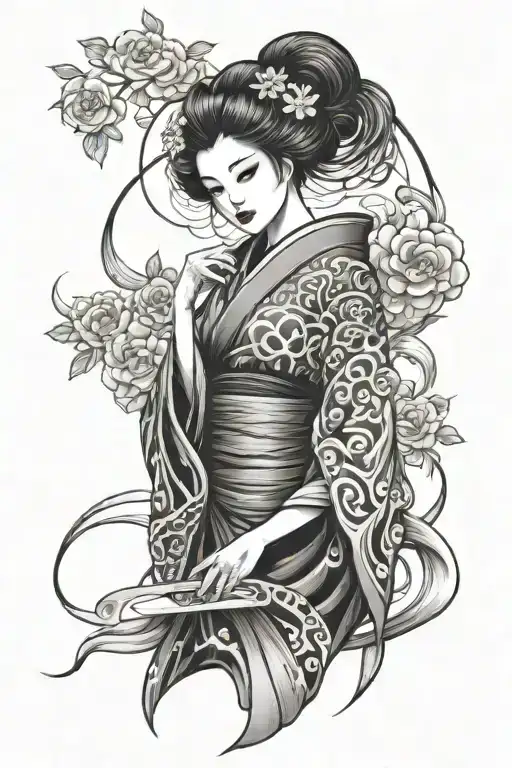 dark goth geisha tattoo design idea
