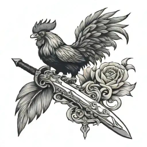 bull rooster sword tattoo design idea