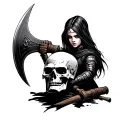 executioner girl with doublesided axe holding a kinds head tattoo design idea