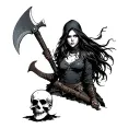 executioner girl with doublesided axe holding a kinds head tattoo design idea