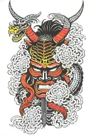samurai mask with dragon around it yakuza  simple tattoo tattoo design idea