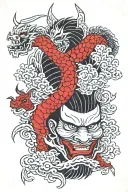 samurai mask with dragon around it yakuza  simple tattoo tattoo design idea