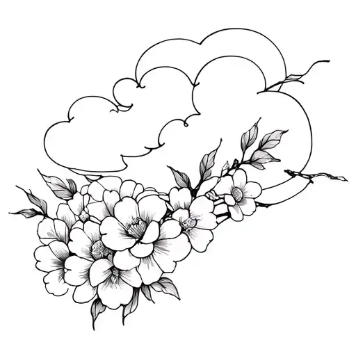 japanese cloud wrapped in flowers. Black and white tattoo design idea