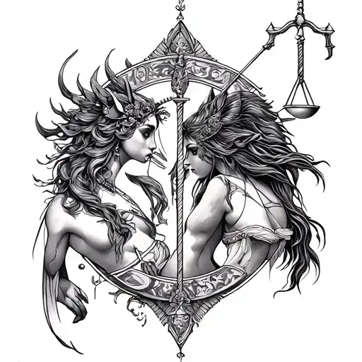 Libra And Sagittarius Combined tattoo design idea