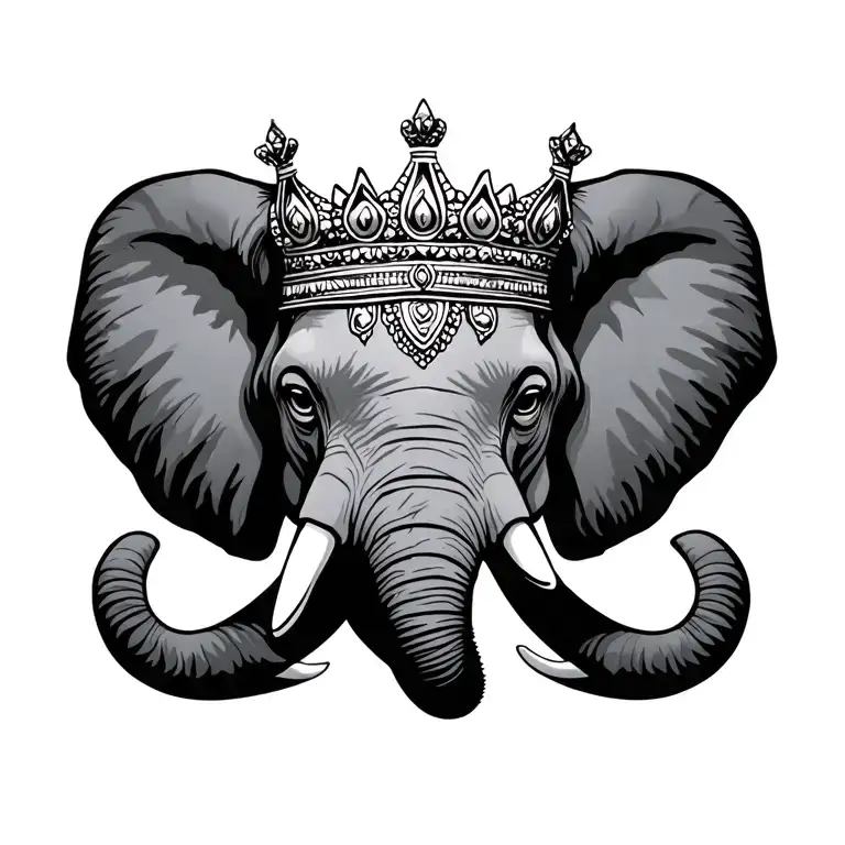 elephant head with crown tattoo design idea