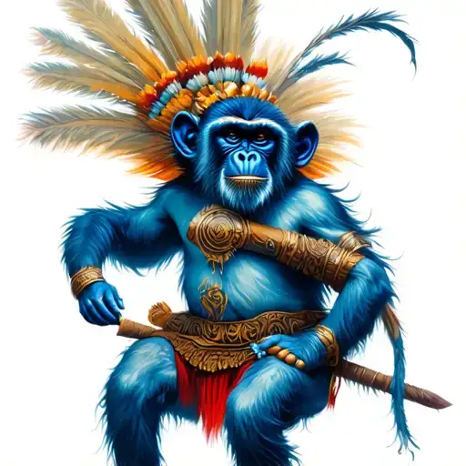 blue monkey shaman slavic tradition tattoo design idea