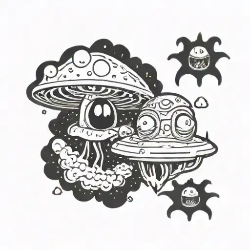 Rick  and morty spacejet magicmushrooms tattoos black and white tattoo design idea