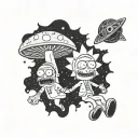 Rick  and morty spacejet magicmushrooms tattoos black and white tattoo design idea