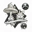 Rick  and morty spacejet magicmushrooms tattoos black and white tattoo design idea
