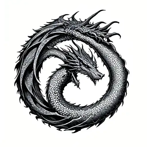 circular ouroboros dragon tattoo design idea