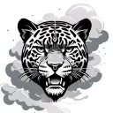 aztec jaguar face whit clouds surrounding tattoo design idea