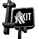 A winding, rocky road Douglasville exit sign, Falling rocks ,  Praying hands cross represent tattoo design idea