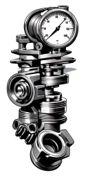 automotive parts tattoo featuring turbo, camshaft, pistons, crankshaft, boost gauge, tattoo design idea