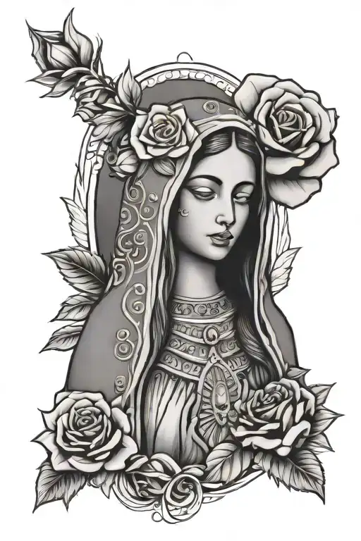 virgin de Guadalupe with roses tattoo design idea
