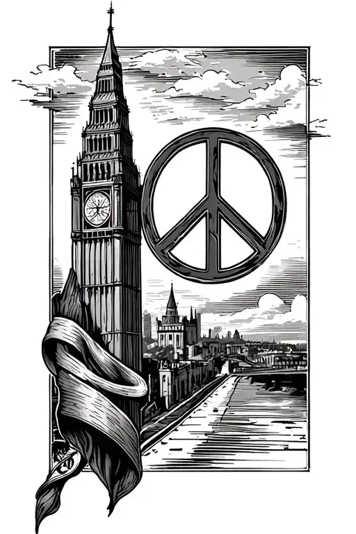 peace tower from ankle to knee with base of tower wrapping around ankle and  tattoo design idea