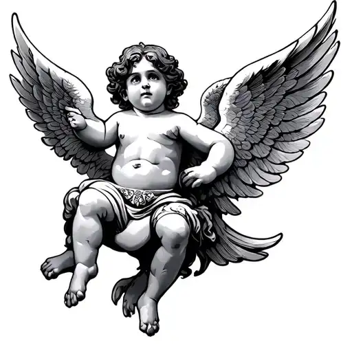 traditional american tattoo flash sheet in bold linework style, featuring quirky and unique mythical winged cherubs tattoo design idea