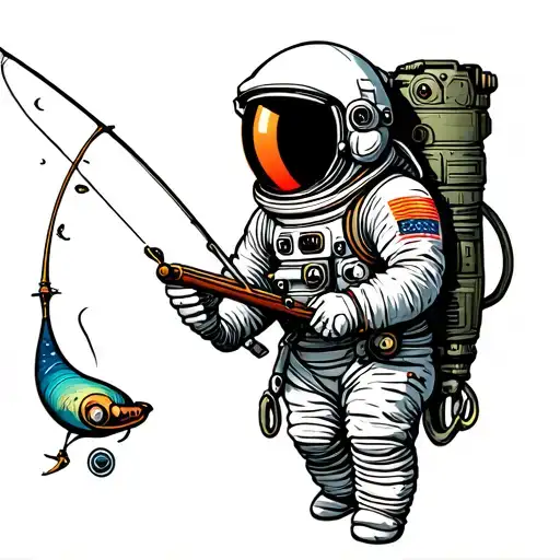 astronaut fishing tattoo design idea