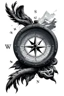 compass with mountains tattoo design idea
