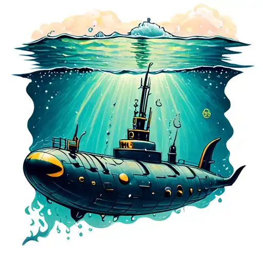 submarine realistic under water tattoo design idea