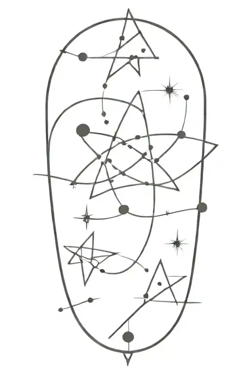 A minimalist design of the Pleiades star system intertwined with musical notes to represent the harmony of the cosmos tattoo design idea