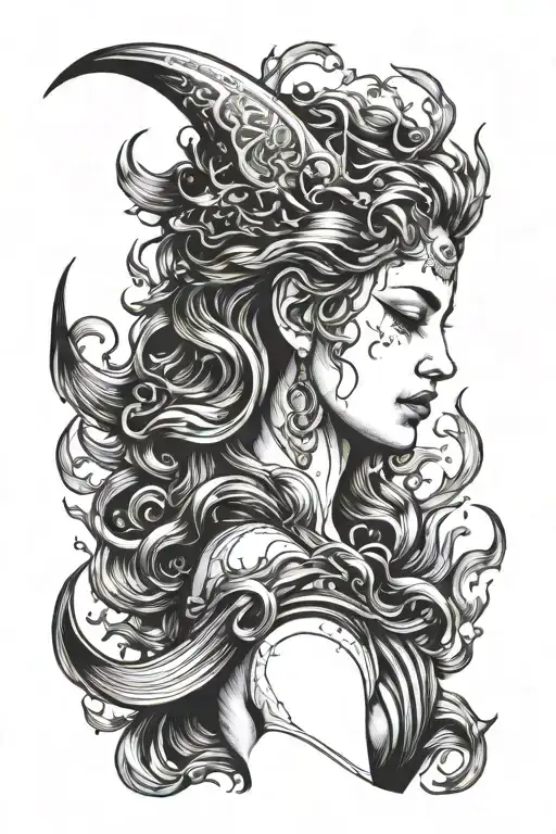 female neptune crying red blood tattoo design idea