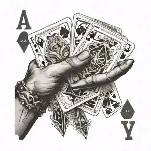 hands holding ace jack and king playing cards tattoo design idea