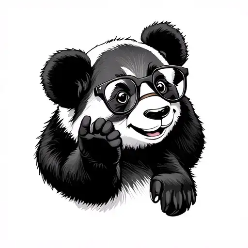 Baby Panda wearing glasses waving and smiling tattoo design idea