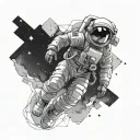 Astronaut floating in space, interstellar theme, geometric tattoo design idea