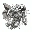 Astronaut floating in space, interstellar theme, geometric tattoo design idea