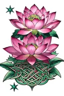Celtic knotwork intertwined representing strength, lotus blooming pink, stars  tattoo design idea