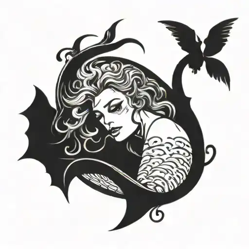 siren evil tattoo design idea