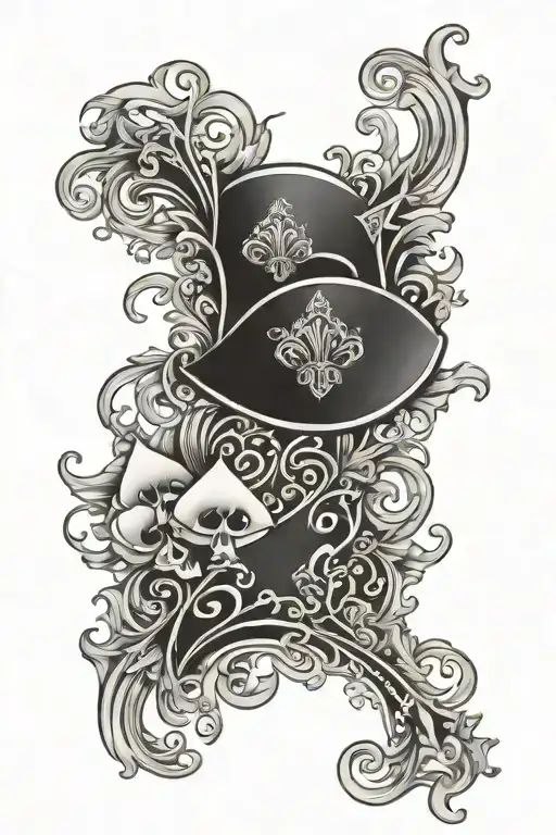 western filigree design with cards tattoo design idea